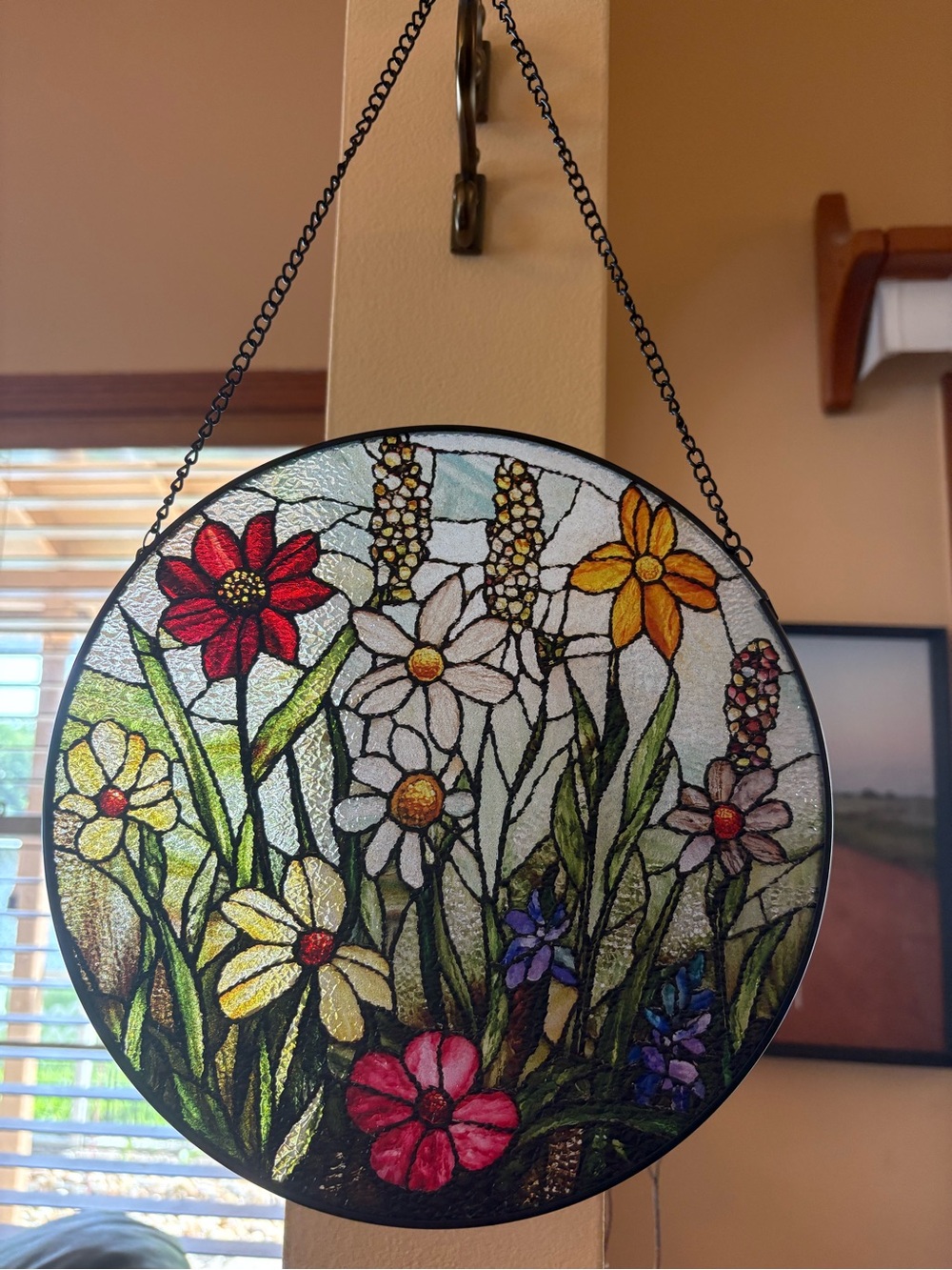 Handcrafted NWT Floral Stained Glass Suncatcher - Multicolor. 9.8”